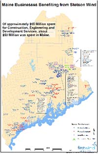 Click on map to see diversity of Maine businesses that benefit from the Stetson wind project, and to see if any are located near you.