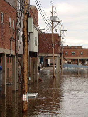 Parking lots and cars are underwater after the Kennebec River flooded in Augusta on January 26, 2010.