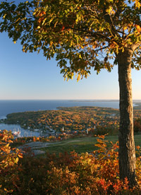 Photo of Camden Harbor from Mount Battie, Camden Hills State Park. MissingLynx photo.