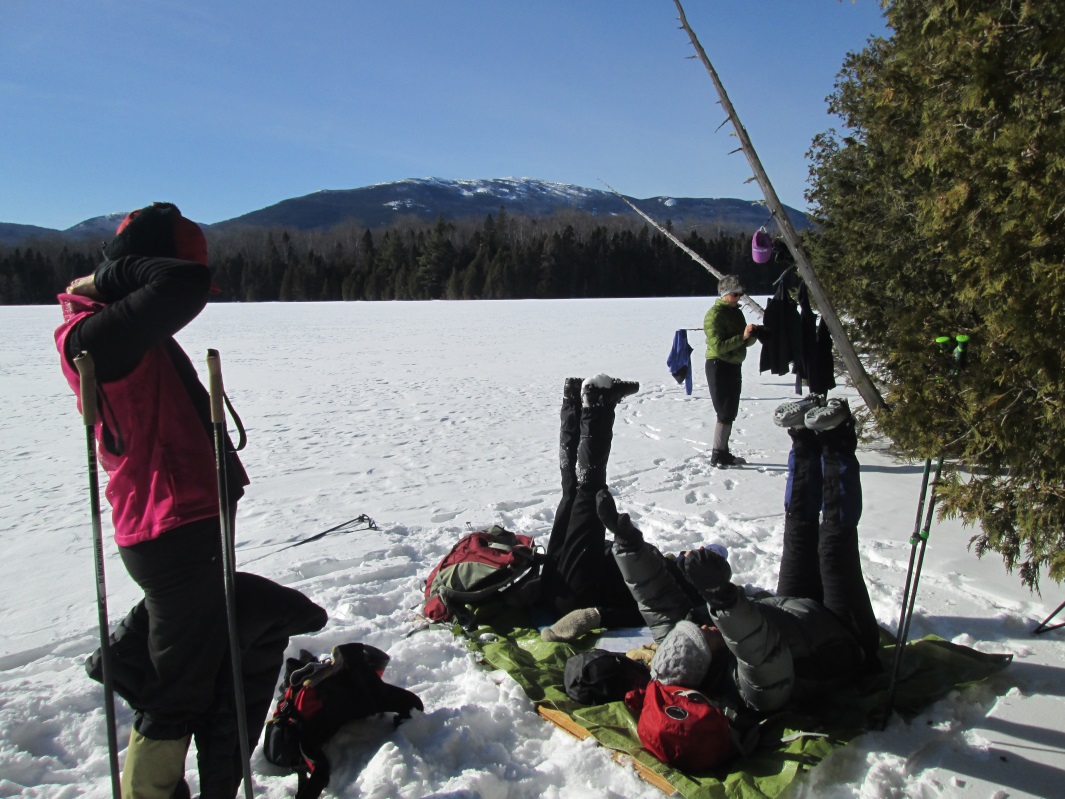 skiers stretching