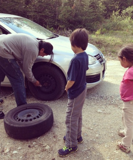 flat tire in Maine's North Woods