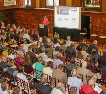 crowd at climate business event