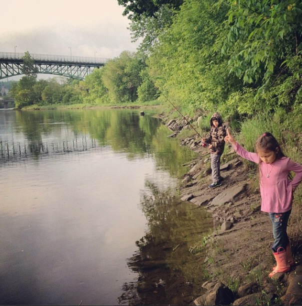 Kids fishing on the Kennebec River
