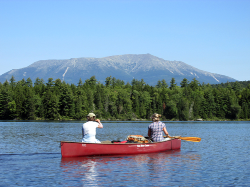 paddling in front of Katahdin