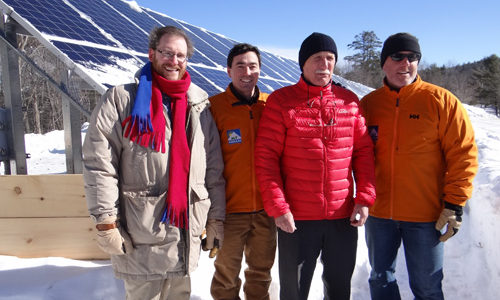 Dylan Voorhees, Mt. Abram owners, and Senator Angus King at Mt. Abram ski resort