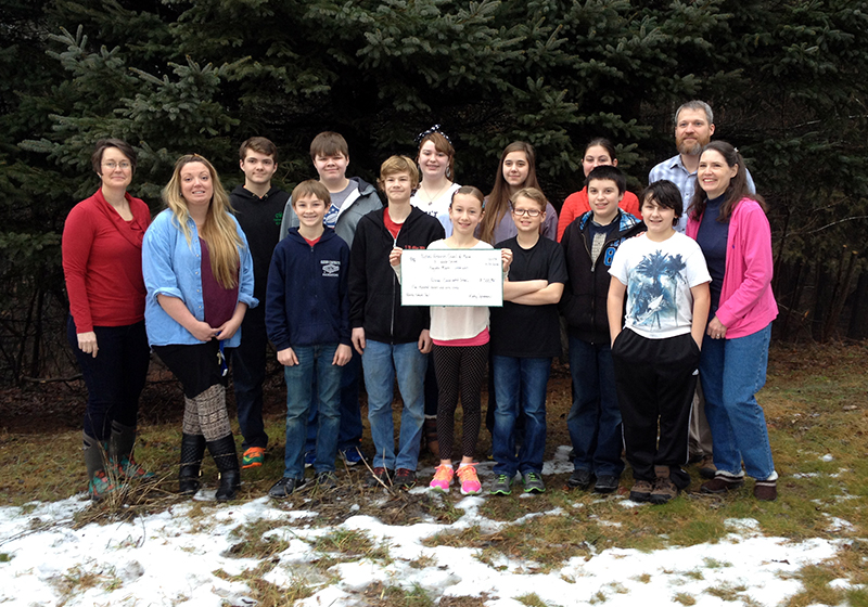 NRCM Grants Director Gabby Grunkemeyer (left) with students and teachers at Palermo Consolidated School