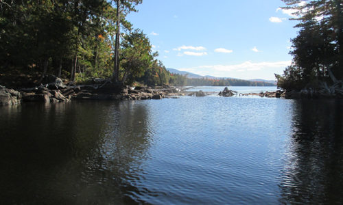 Moxie Pond looking south toward Bald Mountain. Photo by Sam Horine.