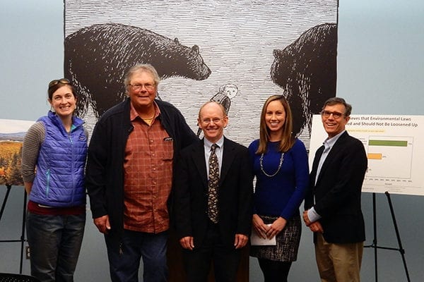 poll-presser-in-ptld-10-25-16-judyb-pic Speakers at the news conference were, from L to R: Lindsay Downing, Richard Nelson, NRCM Advocacy Director Pete Didisheim, Holly Noyes, and McAuley Lord