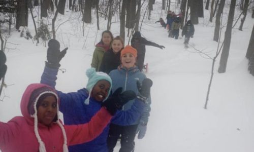 Memorial Middle School students in winter