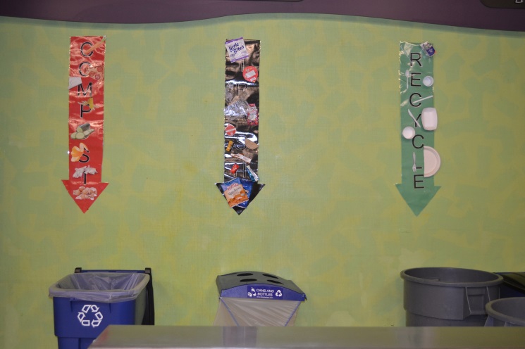 composting and recycling bins at Windham Middle School