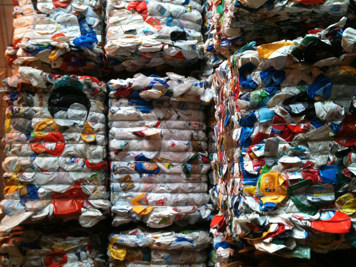 Plastic ready to be recycled at ecomaine