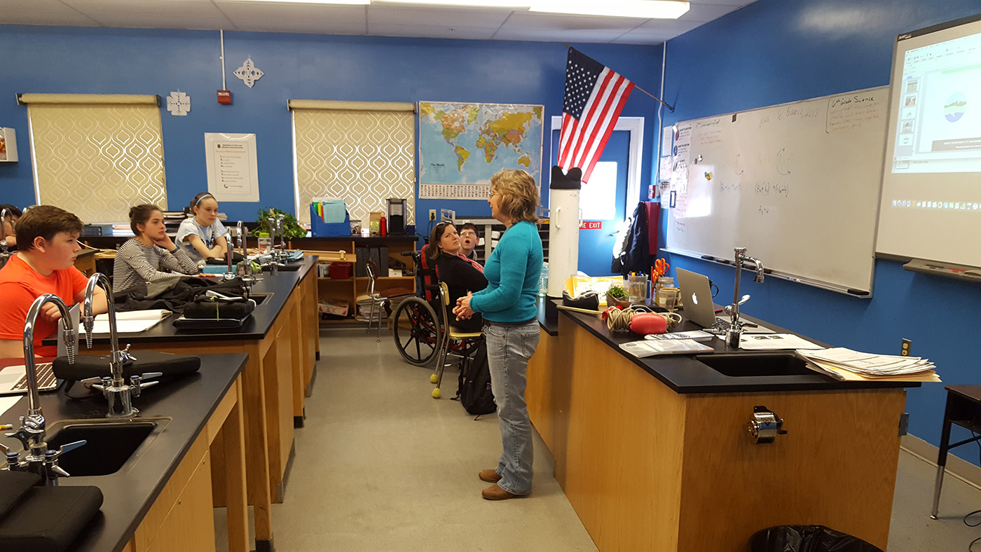 Denise Blanchette, Maine DEP biologist, speaking to the 7th Grade at HES