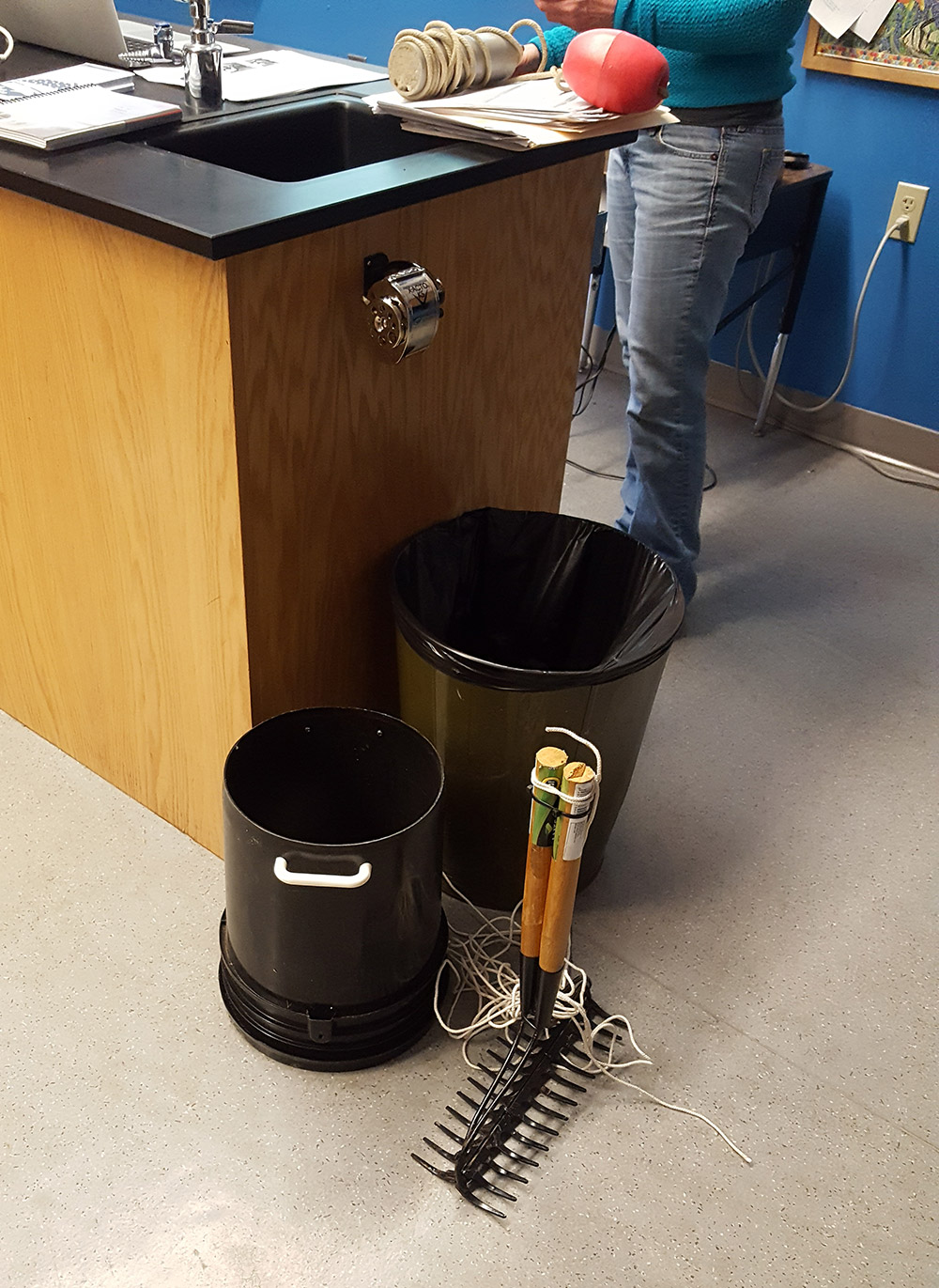 A bucket periscope and a modified grapple Denise Blanchette brought to the class. The HES 7th Graders will build replicas of these for their fieldwork.