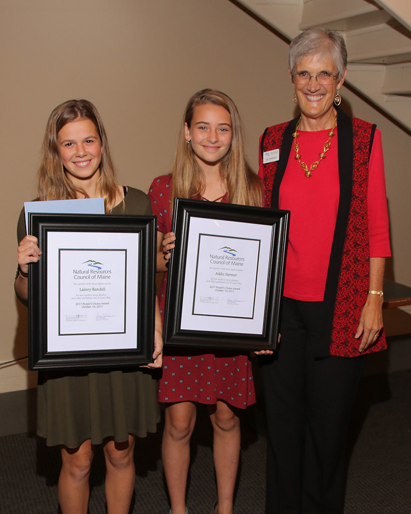 NRCM People's Choice Award winners (from left): Lainey Randall and Addie Farmer, with NRCM CEO Lisa Pohlmann