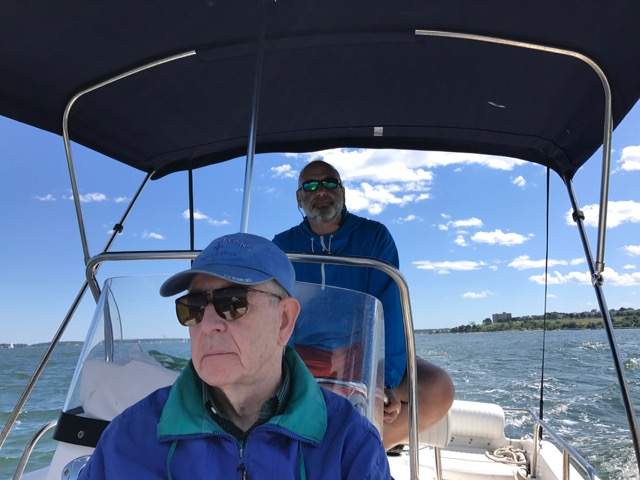 Phil Notis, captaining with guest Jack Jackson on Casco Bay