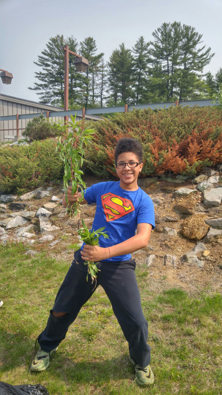 student in garden