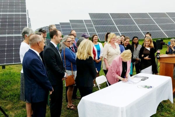 Governor Mills bill signing at Pittsfield solar array