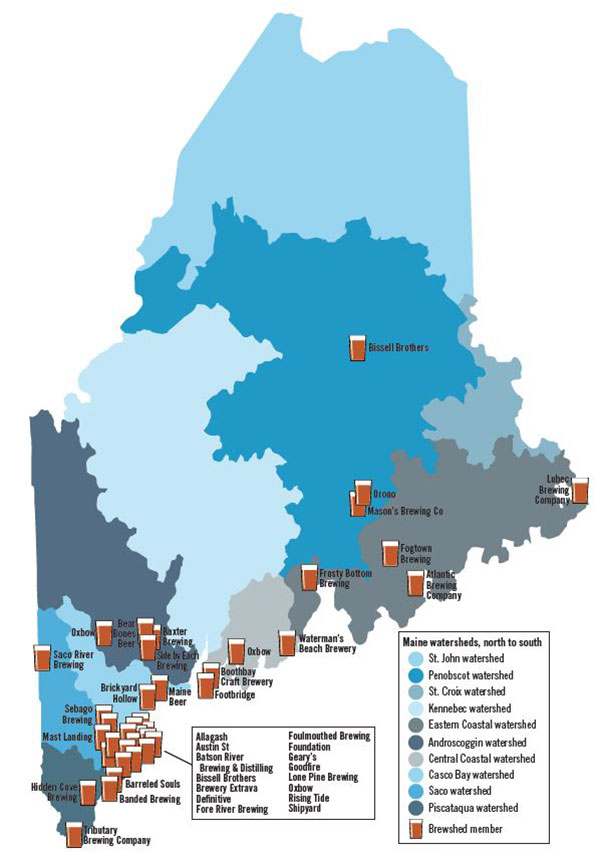 map of Maine Brewshed Alliance members