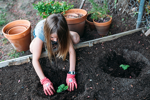 young girl gardening