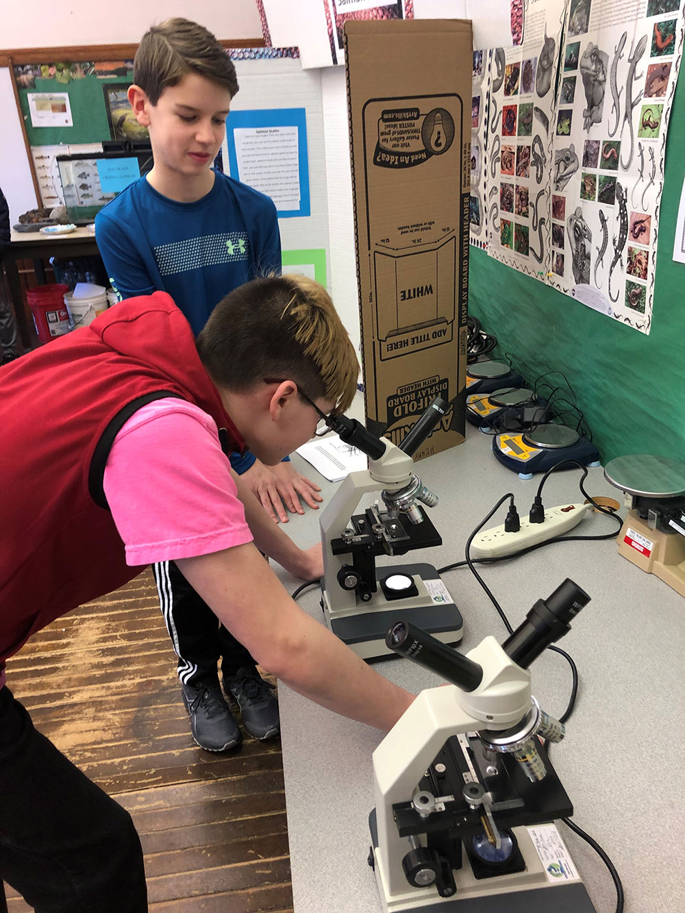 students with microscope