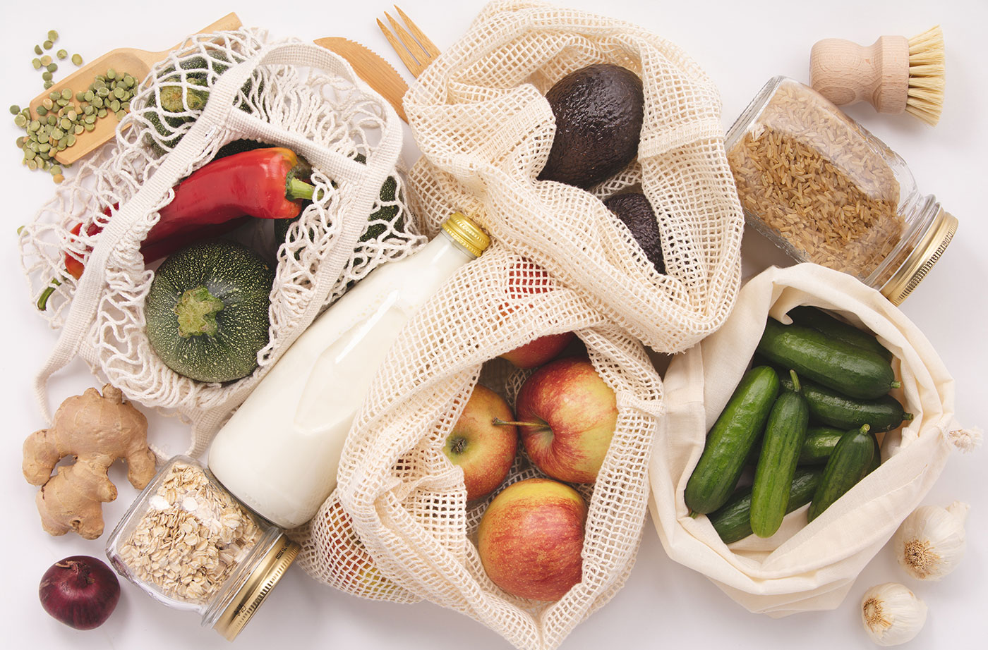 food in non-plastic bags