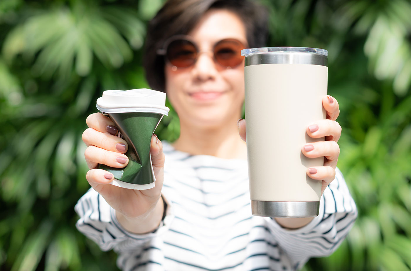 woman with compostable food ware