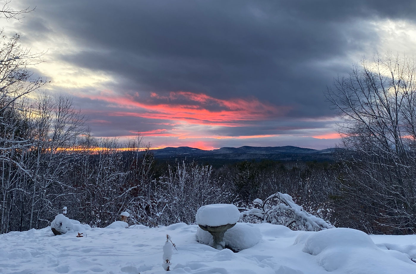 sunset on new snow in Casco