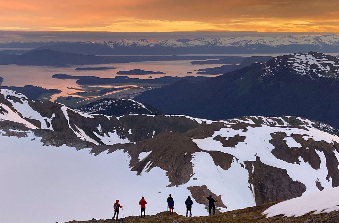 students watching Glacier Bay sunset