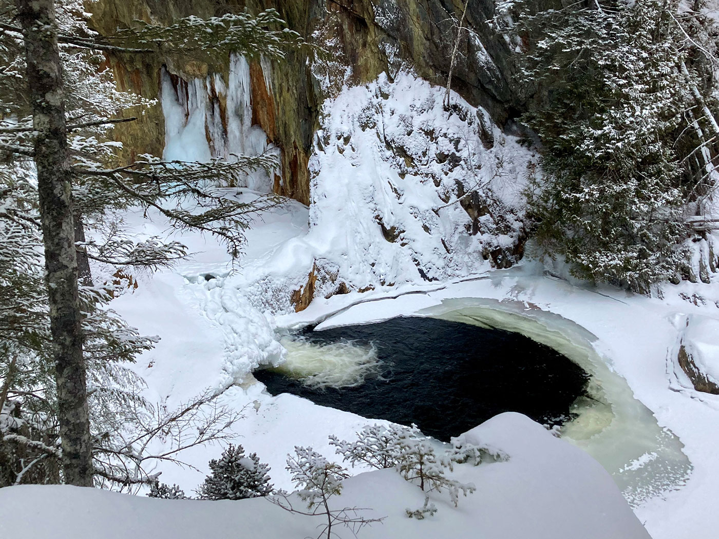 frozen waterfall in snow