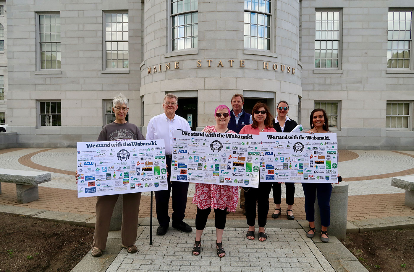 Supporters of Tribal sovereignty with signs outside Maine State House
