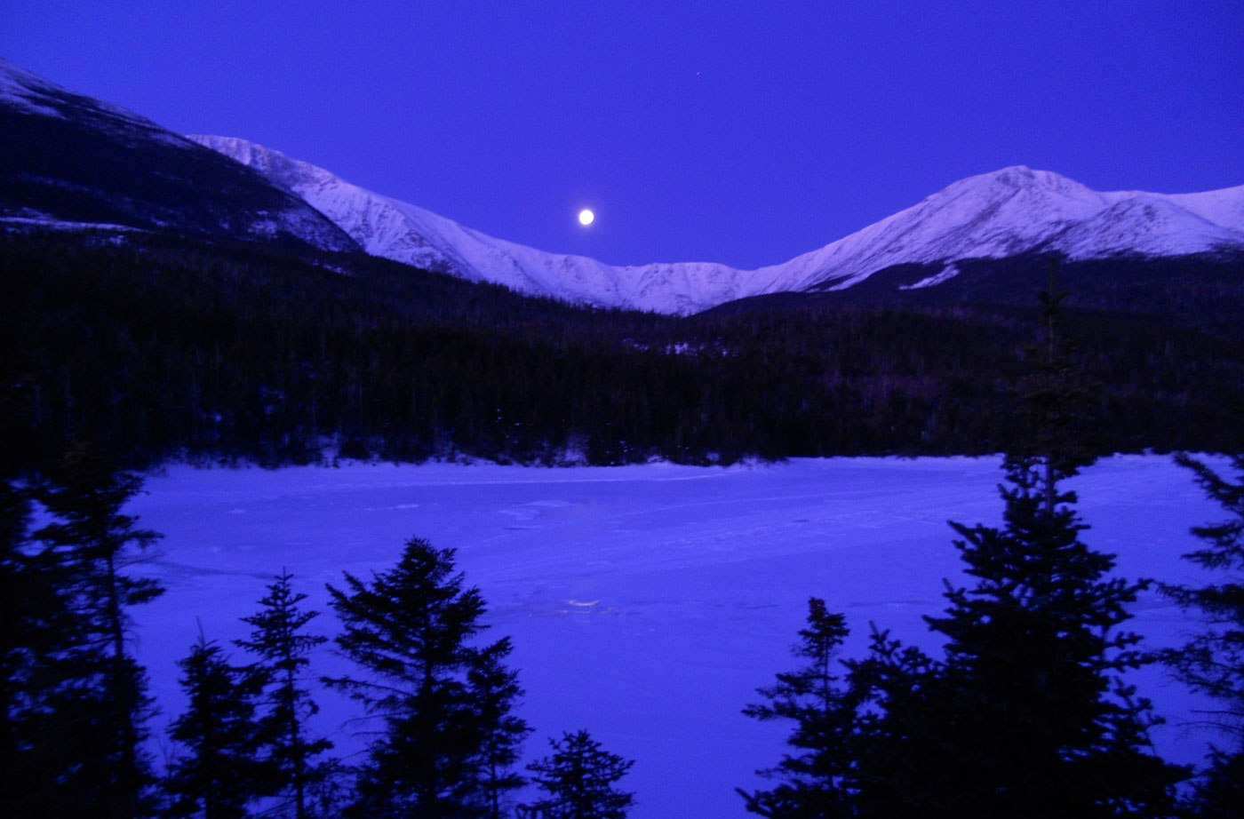 Katahdin in winter moonlight