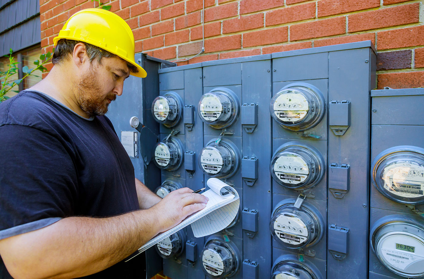 man reading electric meters