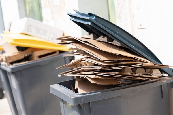 cardboard packaging in trash can