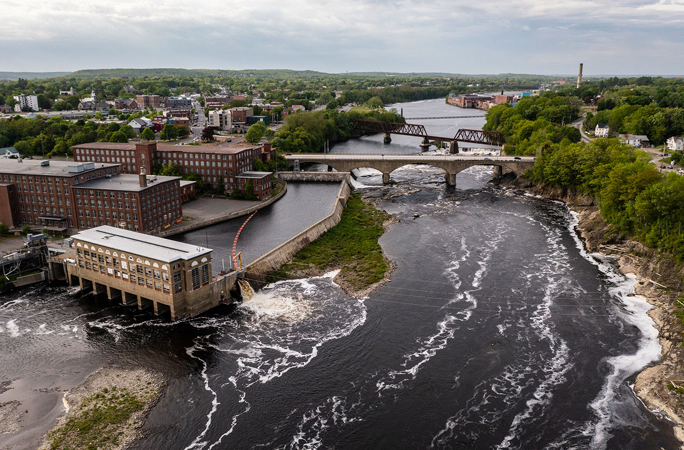 aerial view of Lockwood Dam in Waterville