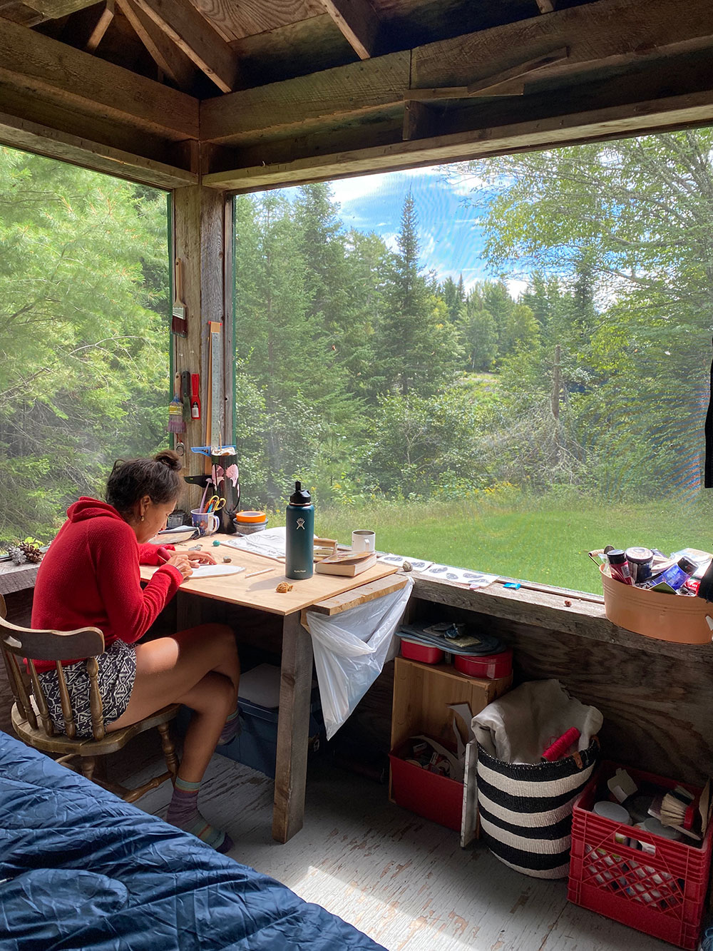 creating art in cabin