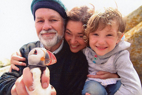 Steve and his family with a puffin