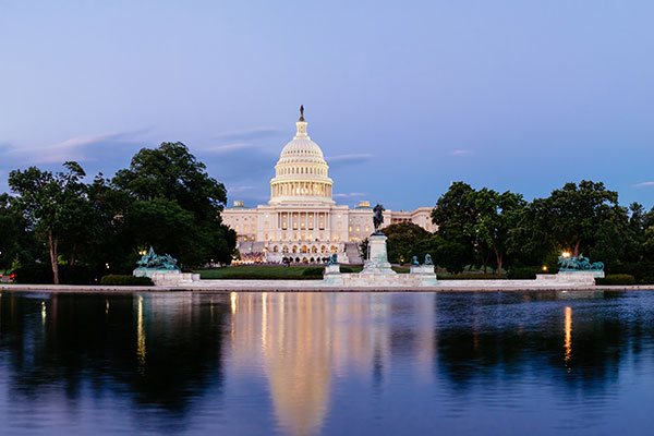 US Capitol building at night