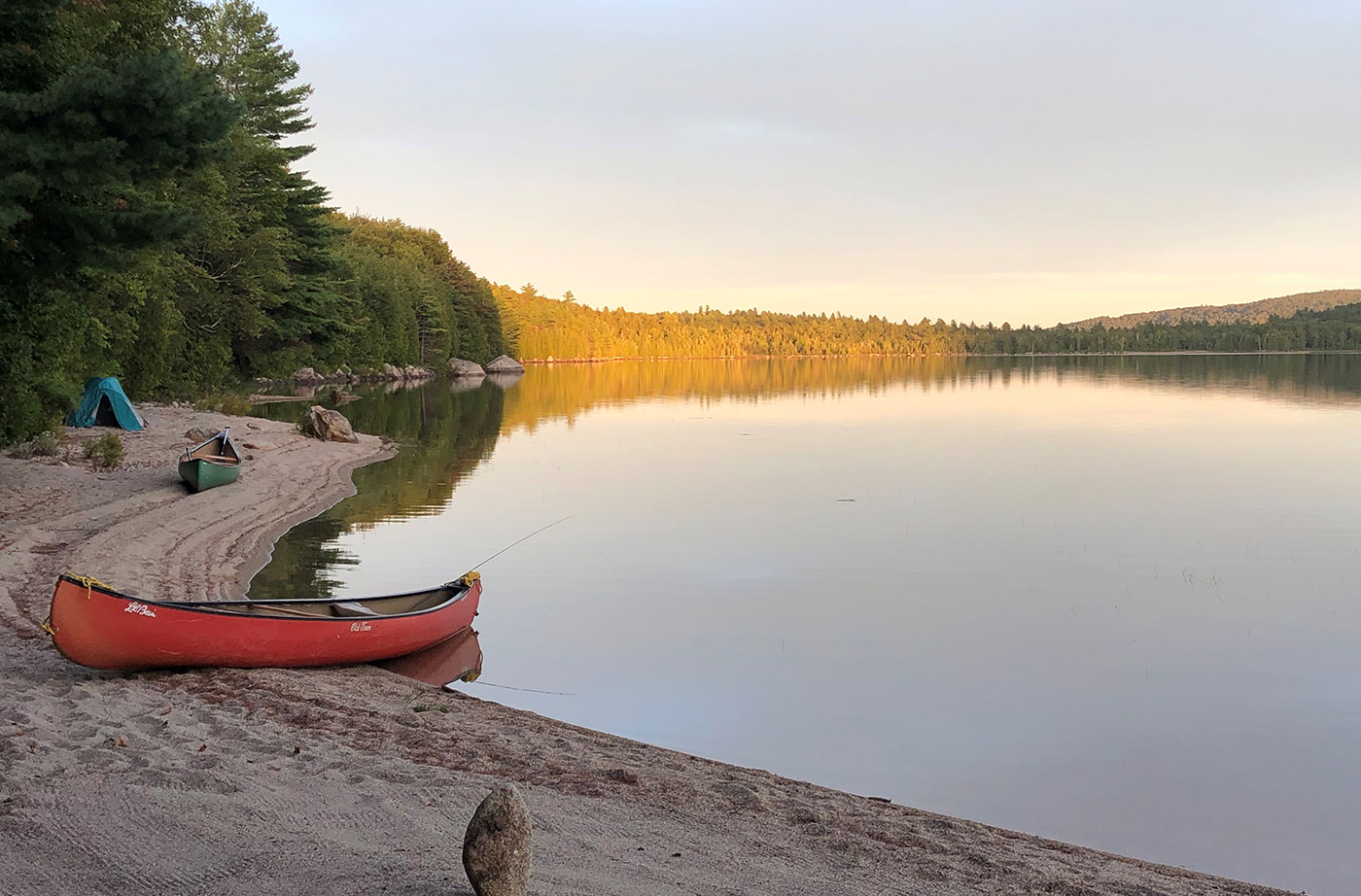 Nahmakanta Lake with canoe by Patricia Williams