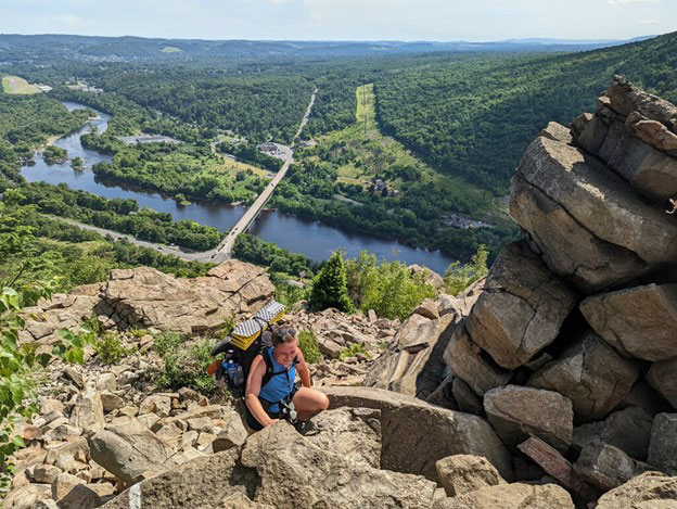 hiking up rocks