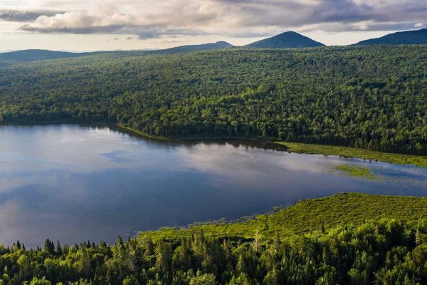 Aerial view of Pickett Mountain as seen from Pleasant Lake