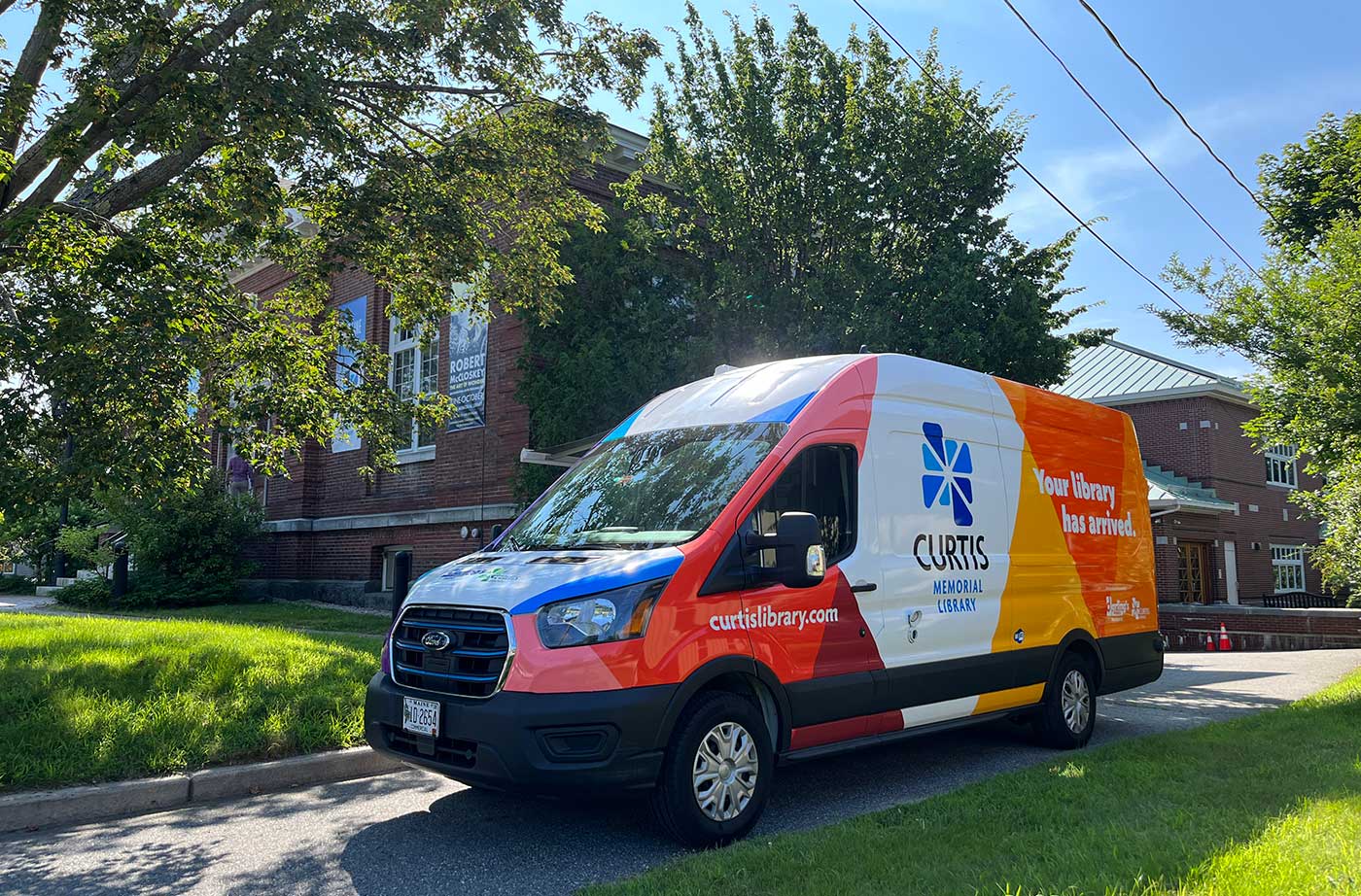 Electric bookmobile with bright colors