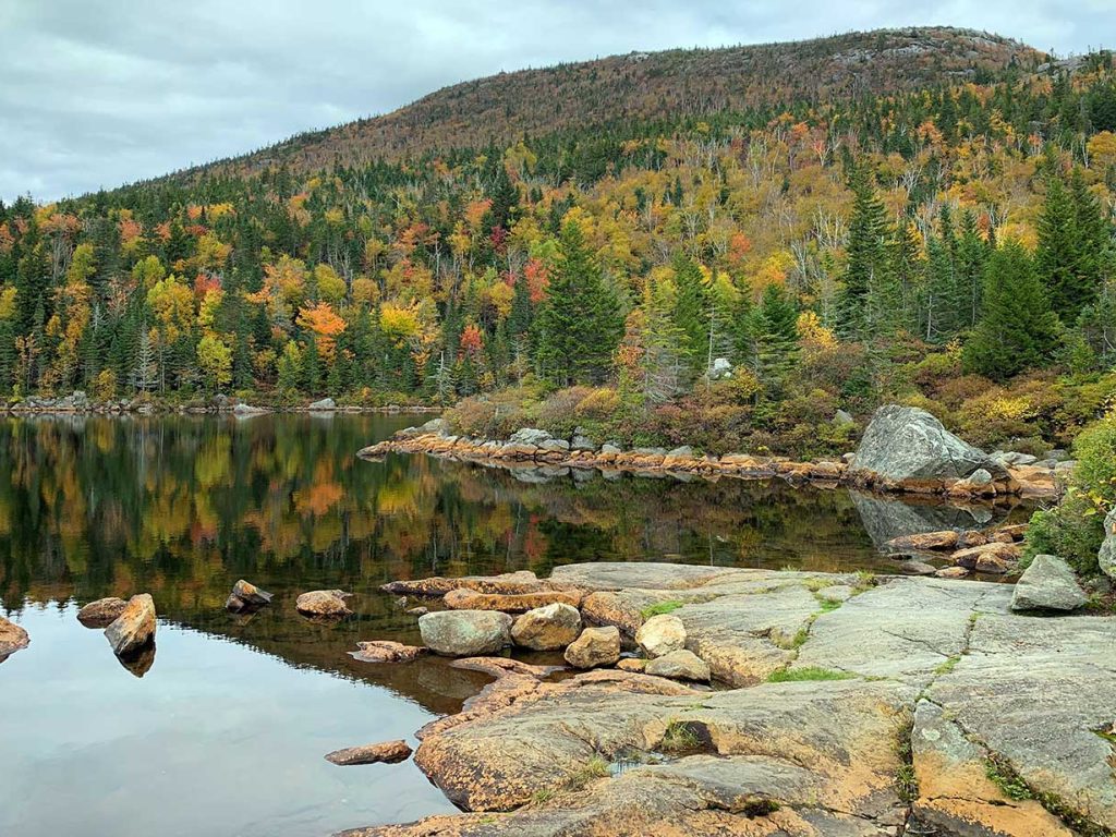 Tumbledown Mountain pond and fall foliage