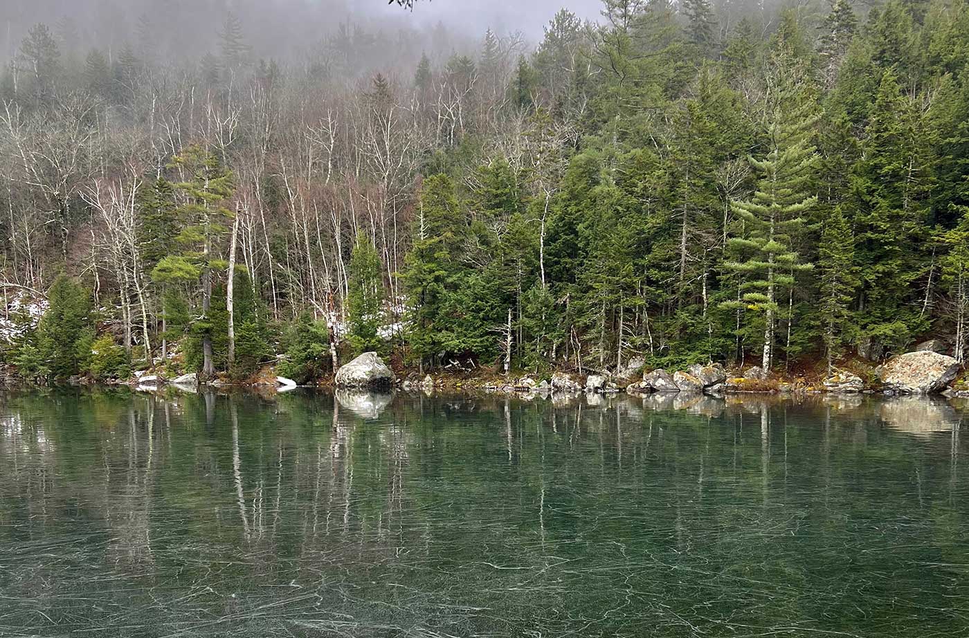 Little Concord Pond on the way up Bald Mountain with a skim of ice.