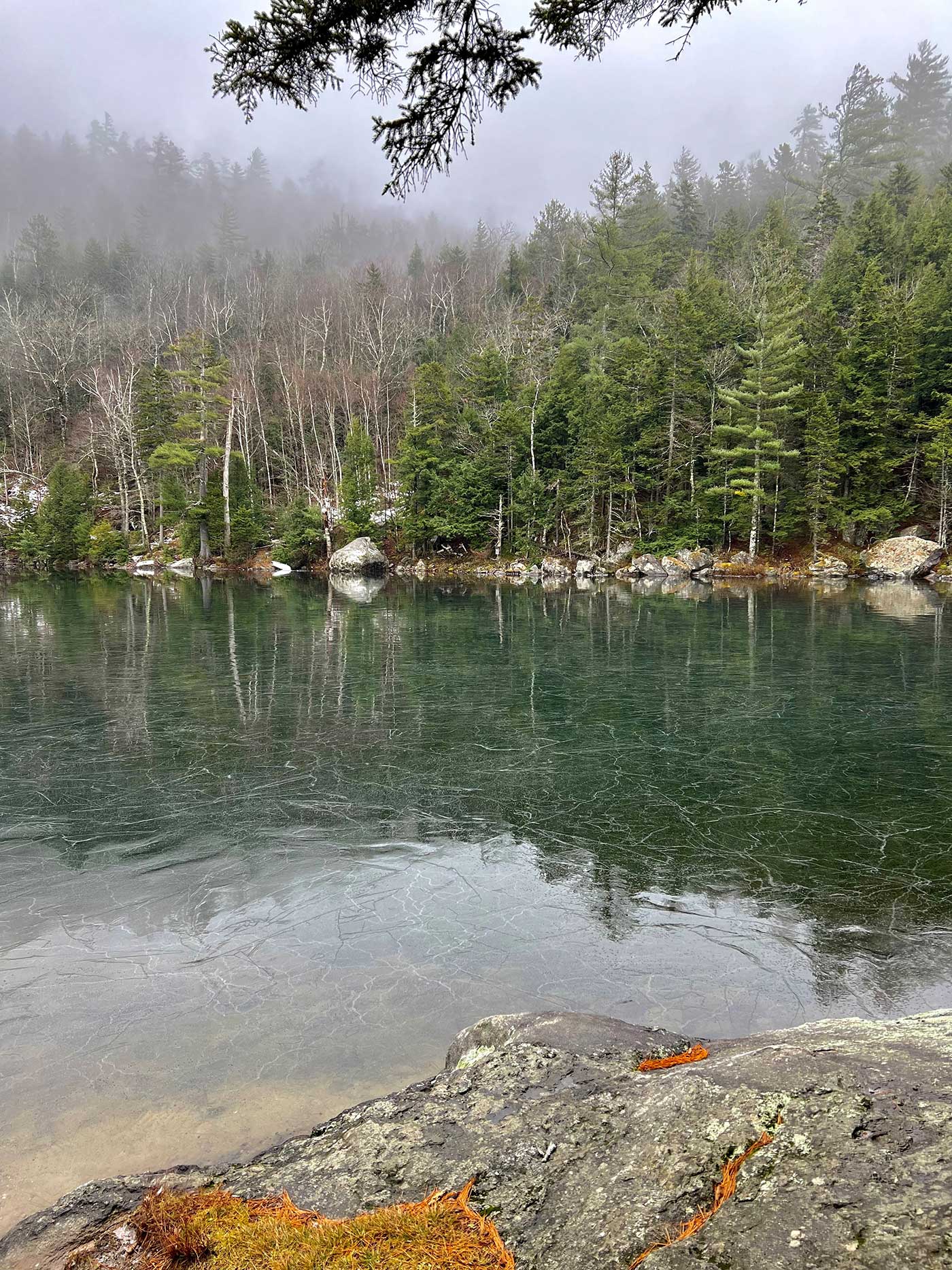 Little Concord Pond on the way up Bald Mountain with a skim of ice.