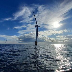 offshore wind turbine floating in ocean