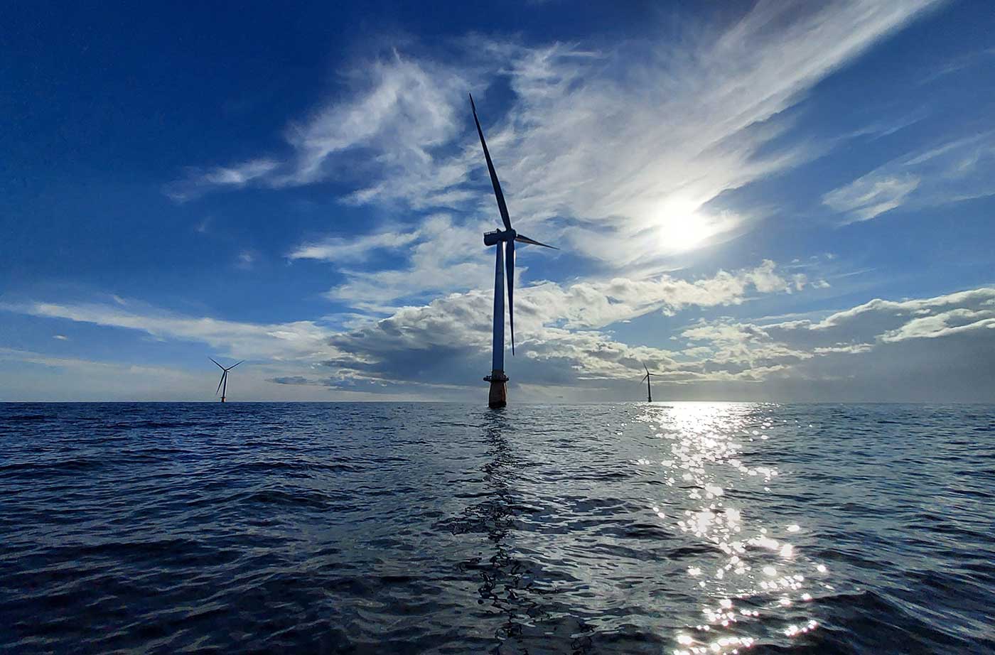 offshore wind turbine floating in ocean