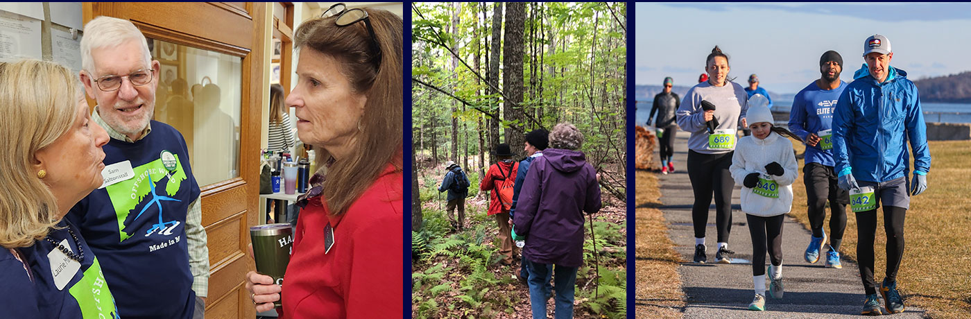 people talking, hiking, and running at NRCM events