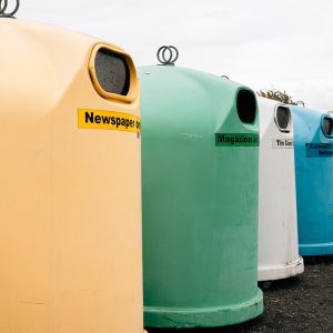 recycle material collection bins lined up