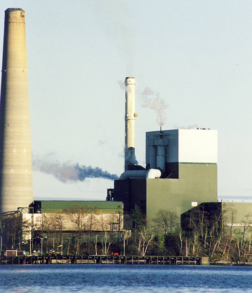 Wyman Station with smoke coming from smokestacks