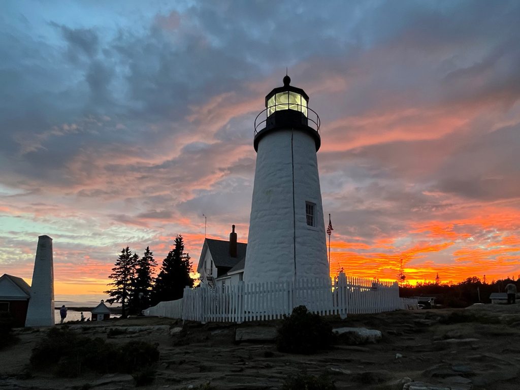 sunset behind Pemaquid lighthouse